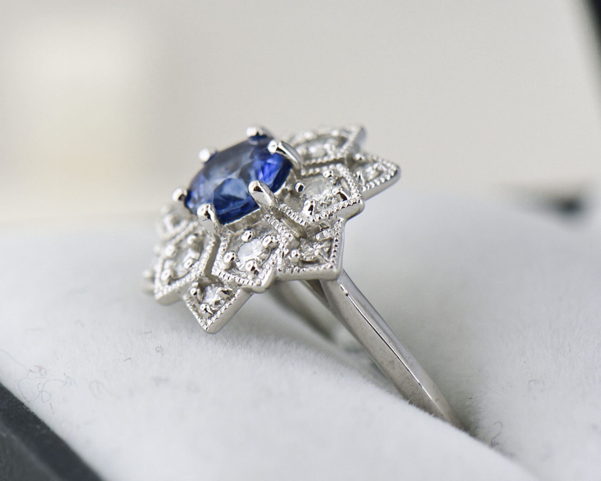 Custom Mandala Engagement Ring with Cornflower Blue Sapphire - thumbnail 2