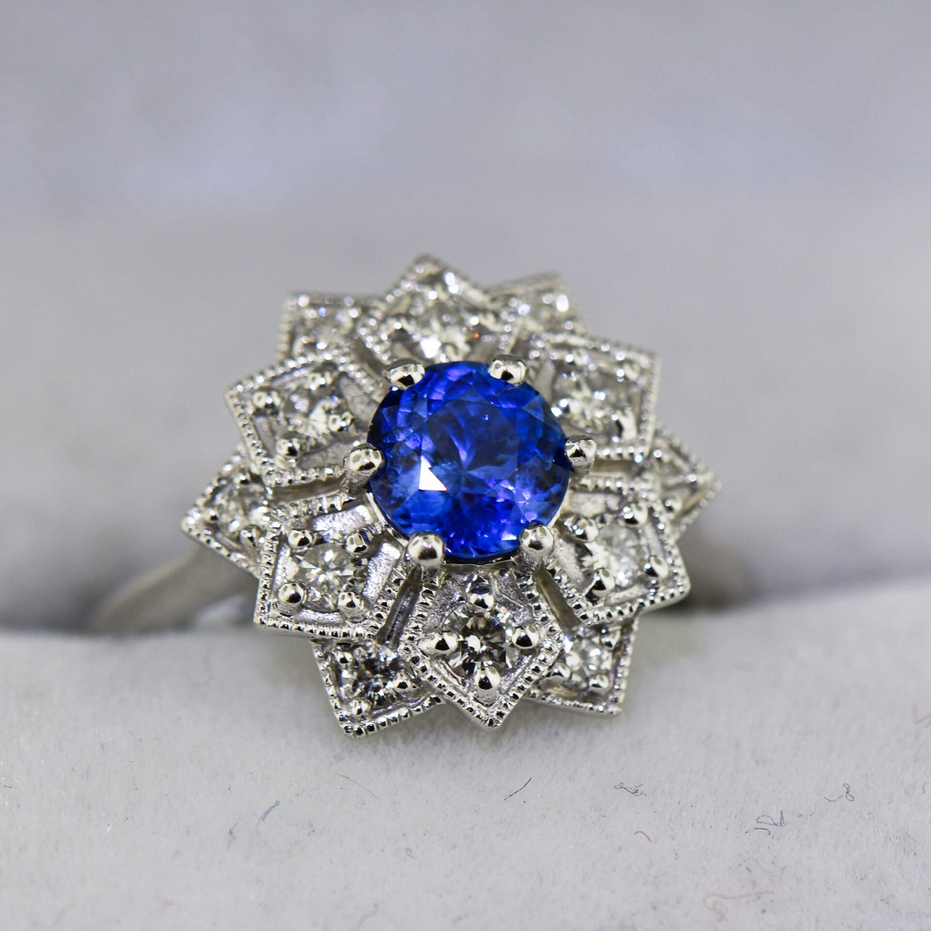 Custom Mandala Engagement Ring with Cornflower Blue Sapphire - thumbnail 4