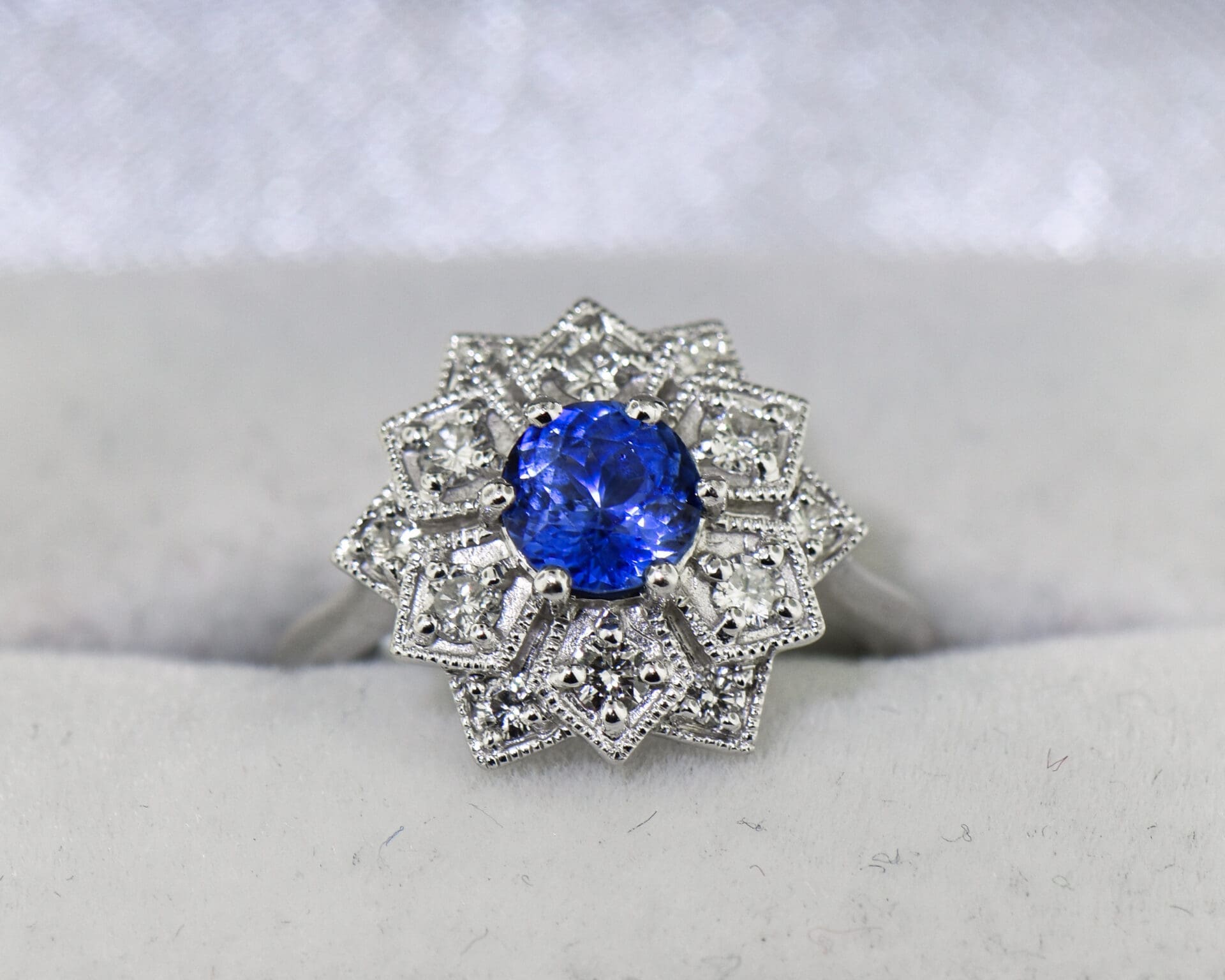 Custom Mandala Engagement Ring with Cornflower Blue Sapphire - thumbnail 5