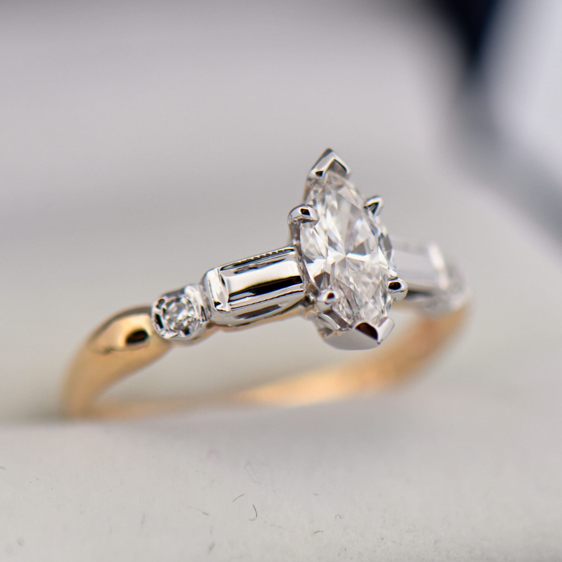 Mid Century Marquise Diamond Engagement Ring - thumbnail 3