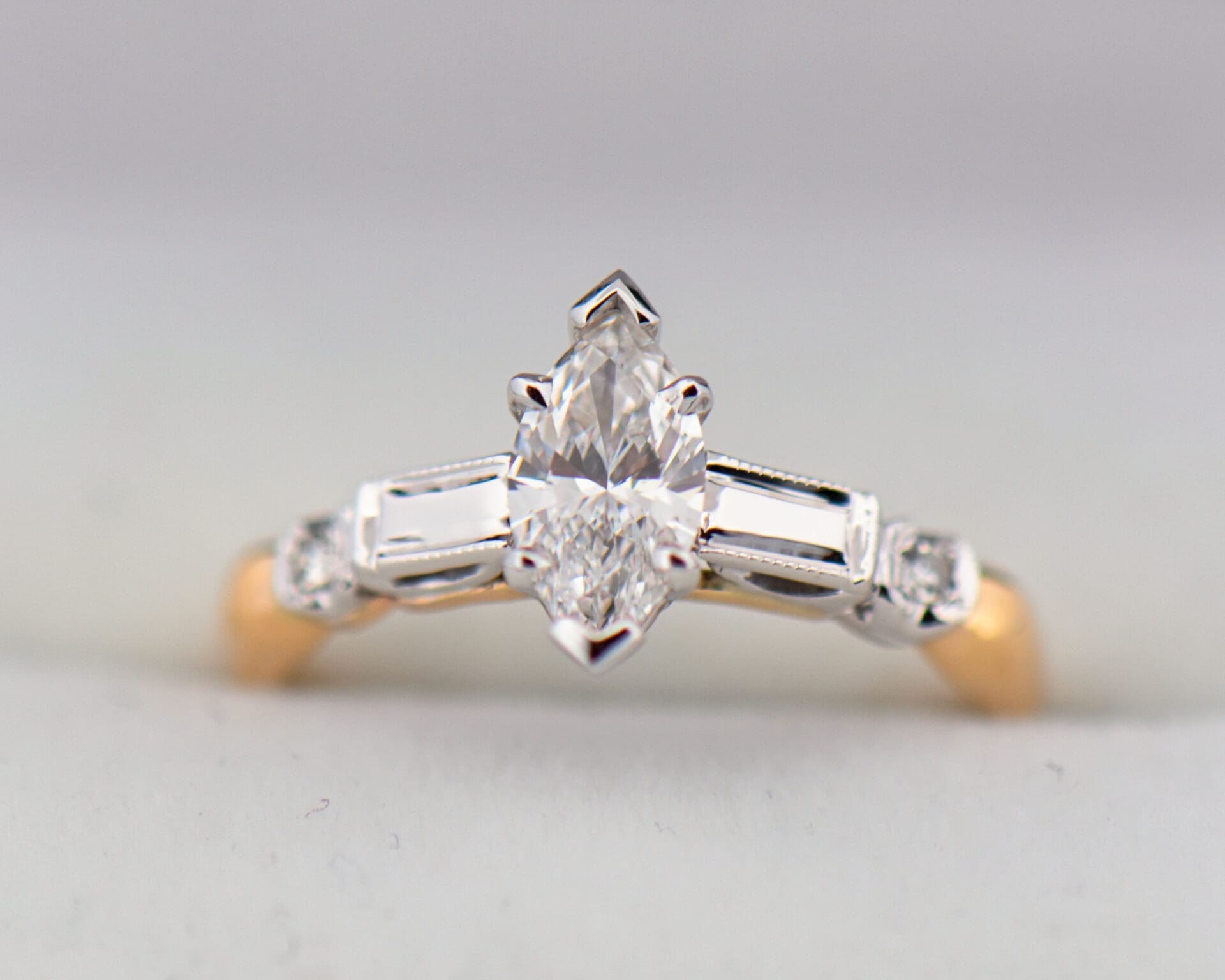 Mid Century Marquise Diamond Engagement Ring - thumbnail 4