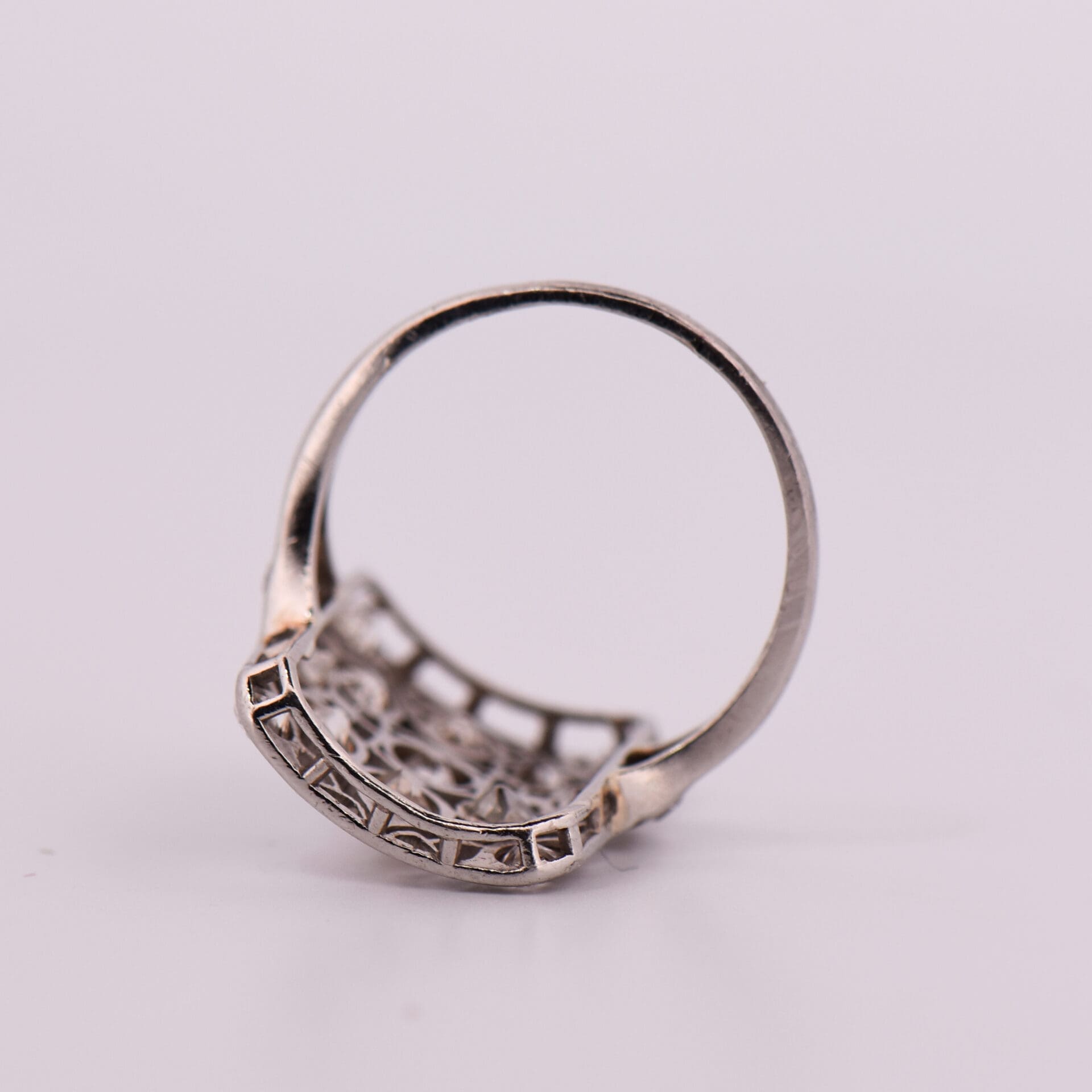 Edwardian Platinum & Diamond Filigree Cluster Ring - thumbnail 2