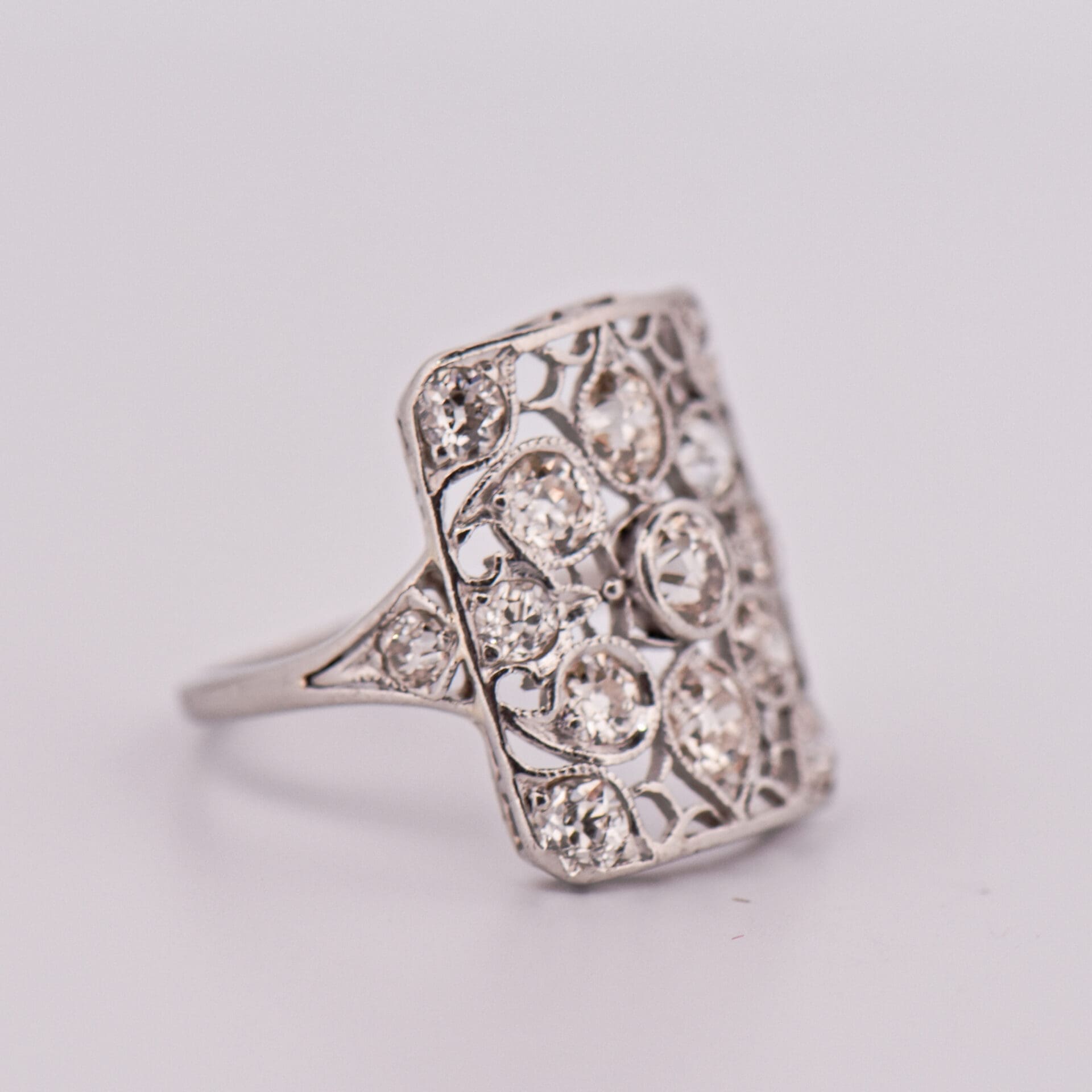 Edwardian Platinum & Diamond Filigree Cluster Ring - thumbnail 3