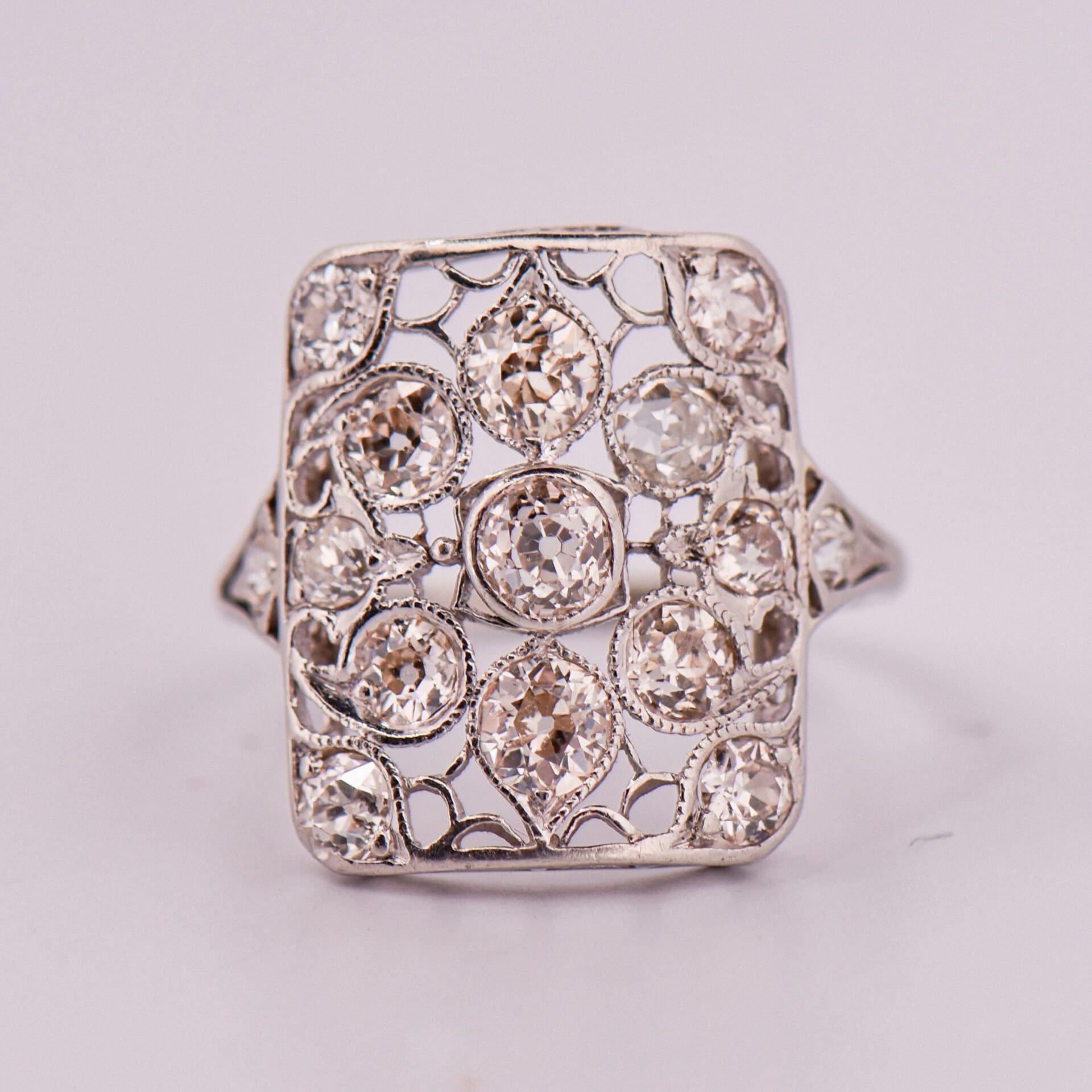 Edwardian Platinum & Diamond Filigree Cluster Ring - thumbnail 4