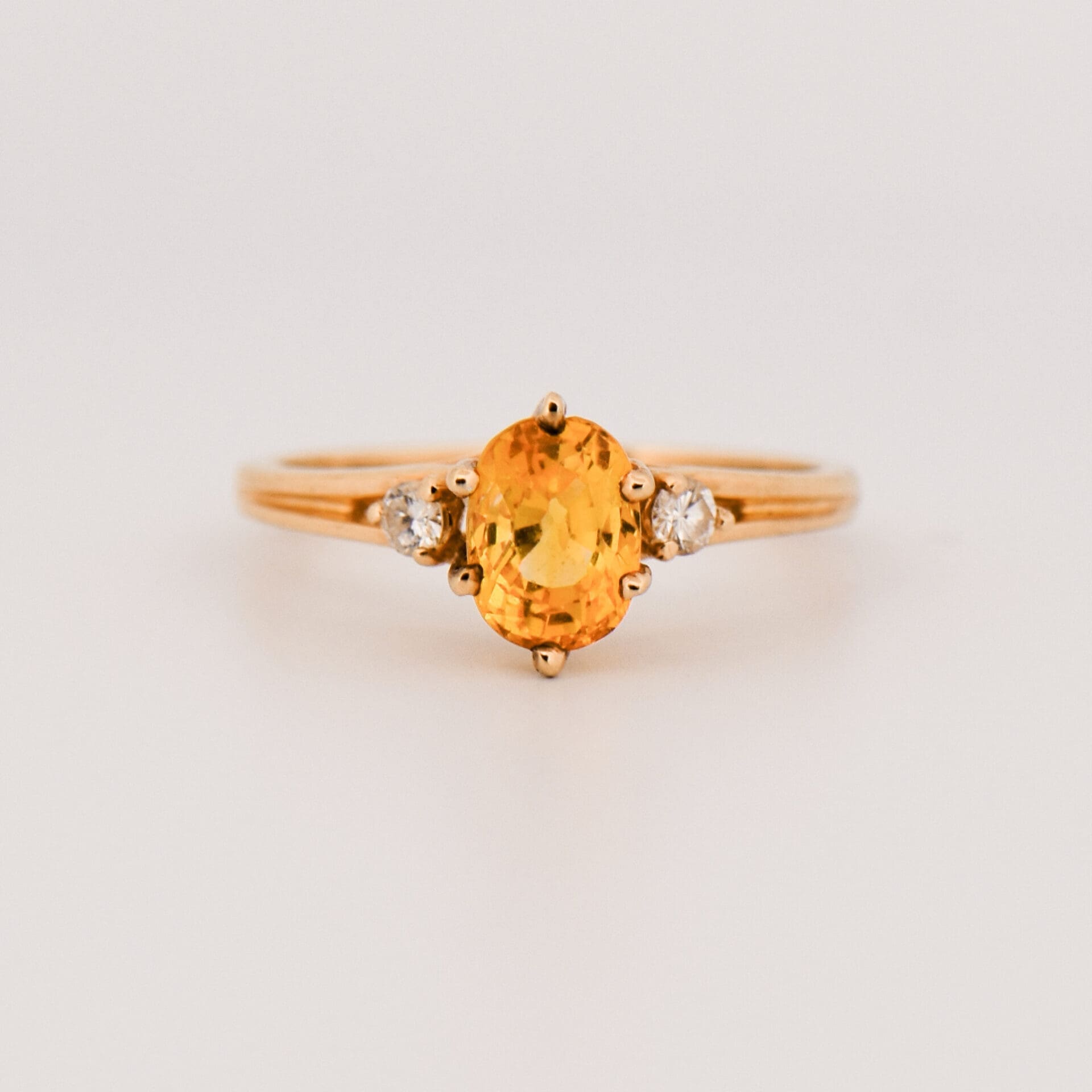 Vintage Yellow Sapphire & Diamond 3-Stone Ring - thumbnail 4