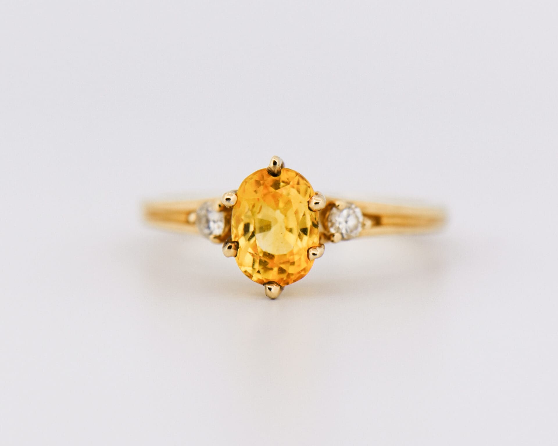 Vintage Yellow Sapphire & Diamond 3-Stone Ring - thumbnail 5