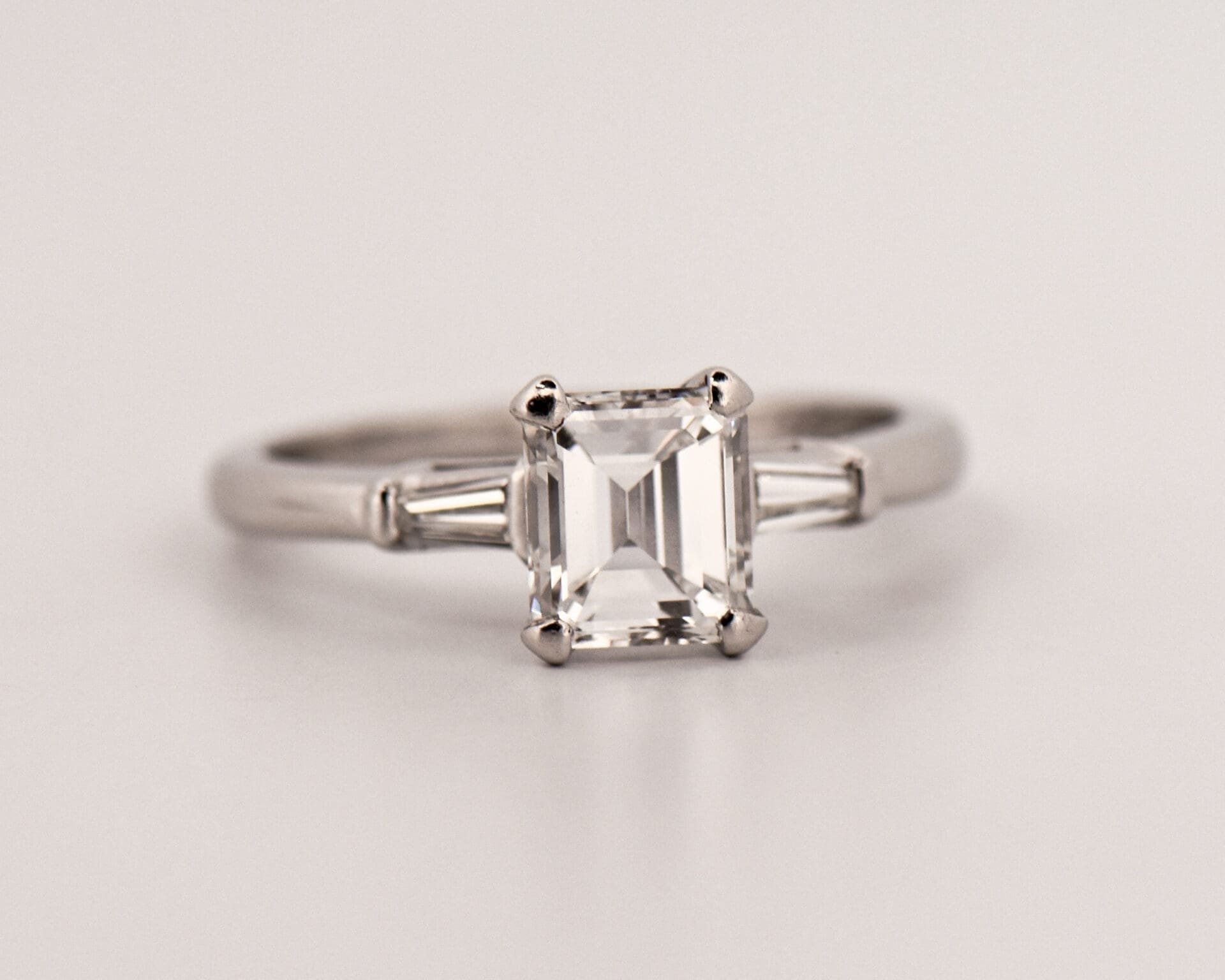 Classic Wedding Set with Emerald Cut & Baguette Diamonds - thumbnail 5
