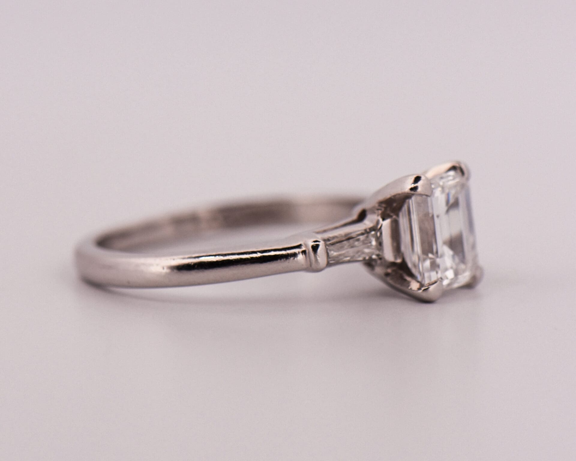 Classic Wedding Set with Emerald Cut & Baguette Diamonds - thumbnail 6
