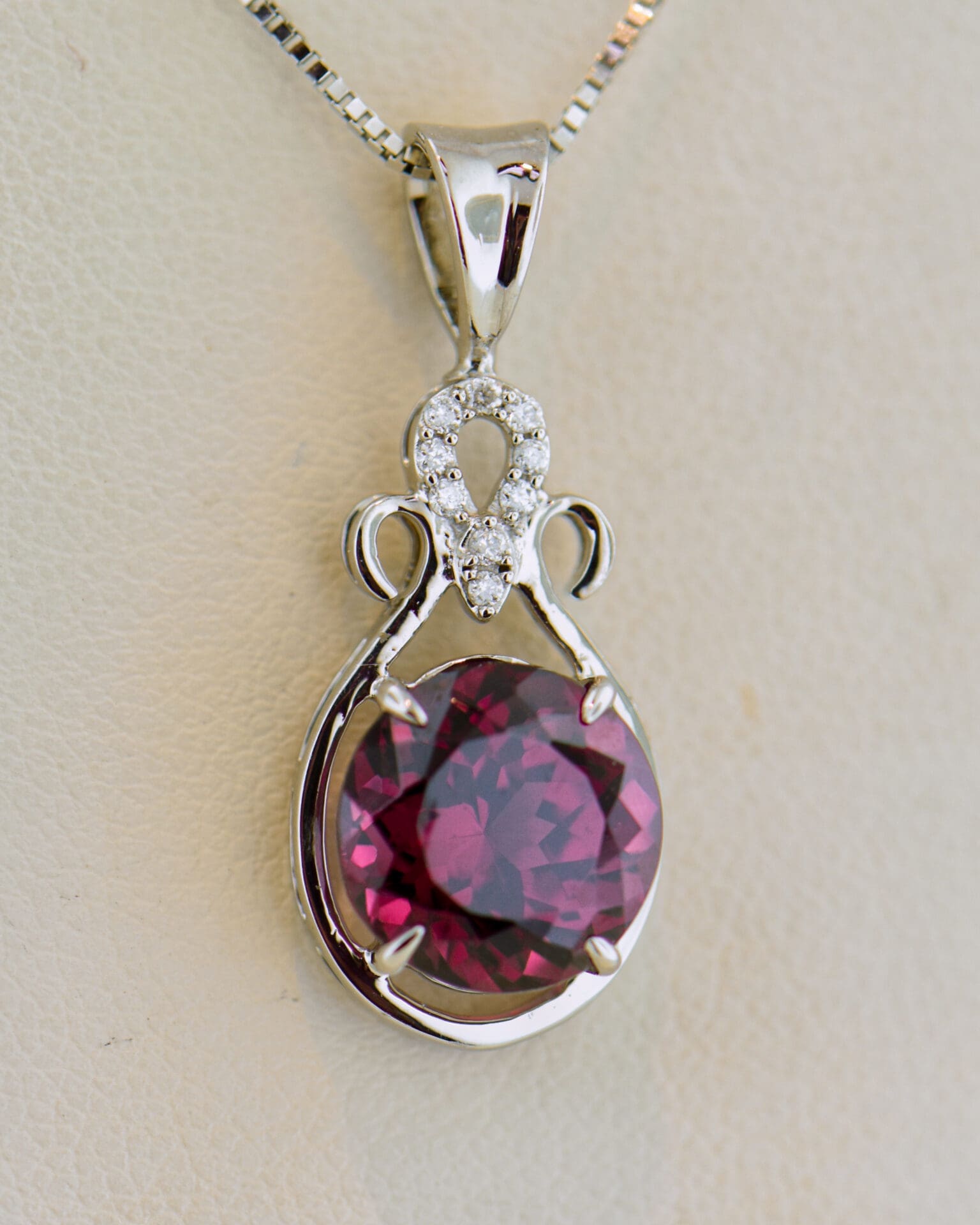 Raspberry Red Rhodolite Garnet Diamond Pendant