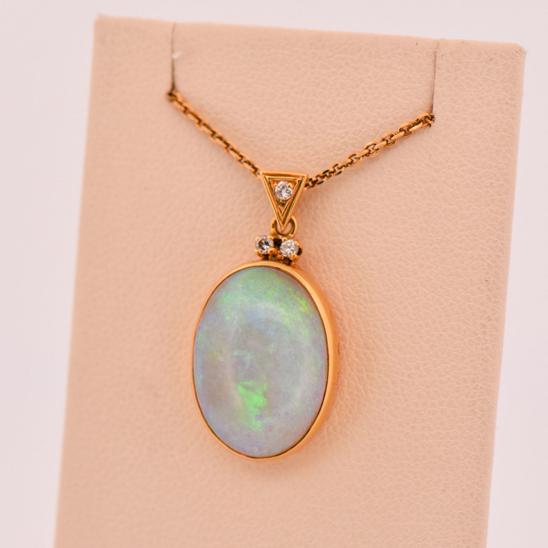 Vintage Bezel Set Opal Diamond Pendant Exquisite Jewelry for