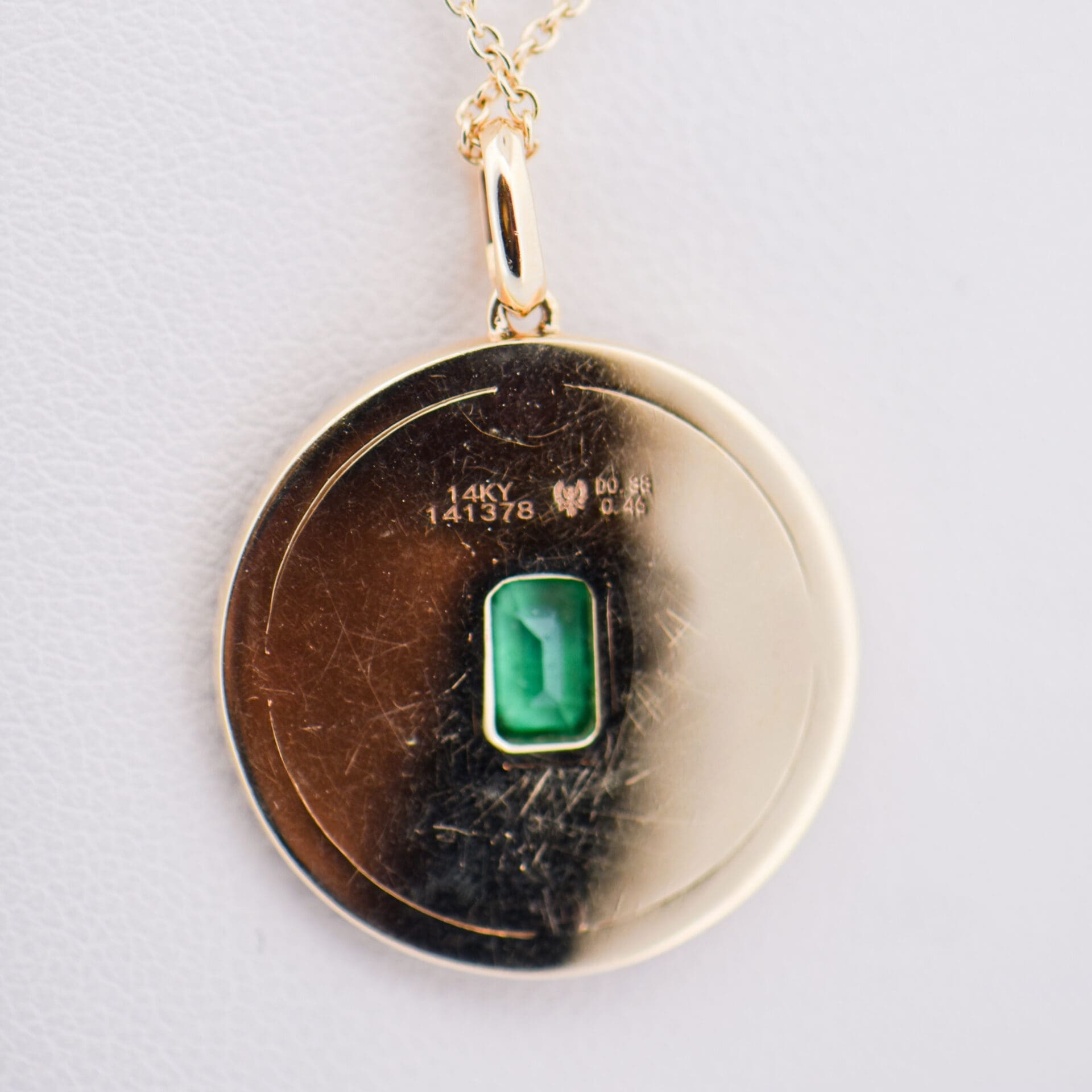 Gold Medallion Pendant with Emerald & Diamond Sunburst - thumbnail 3