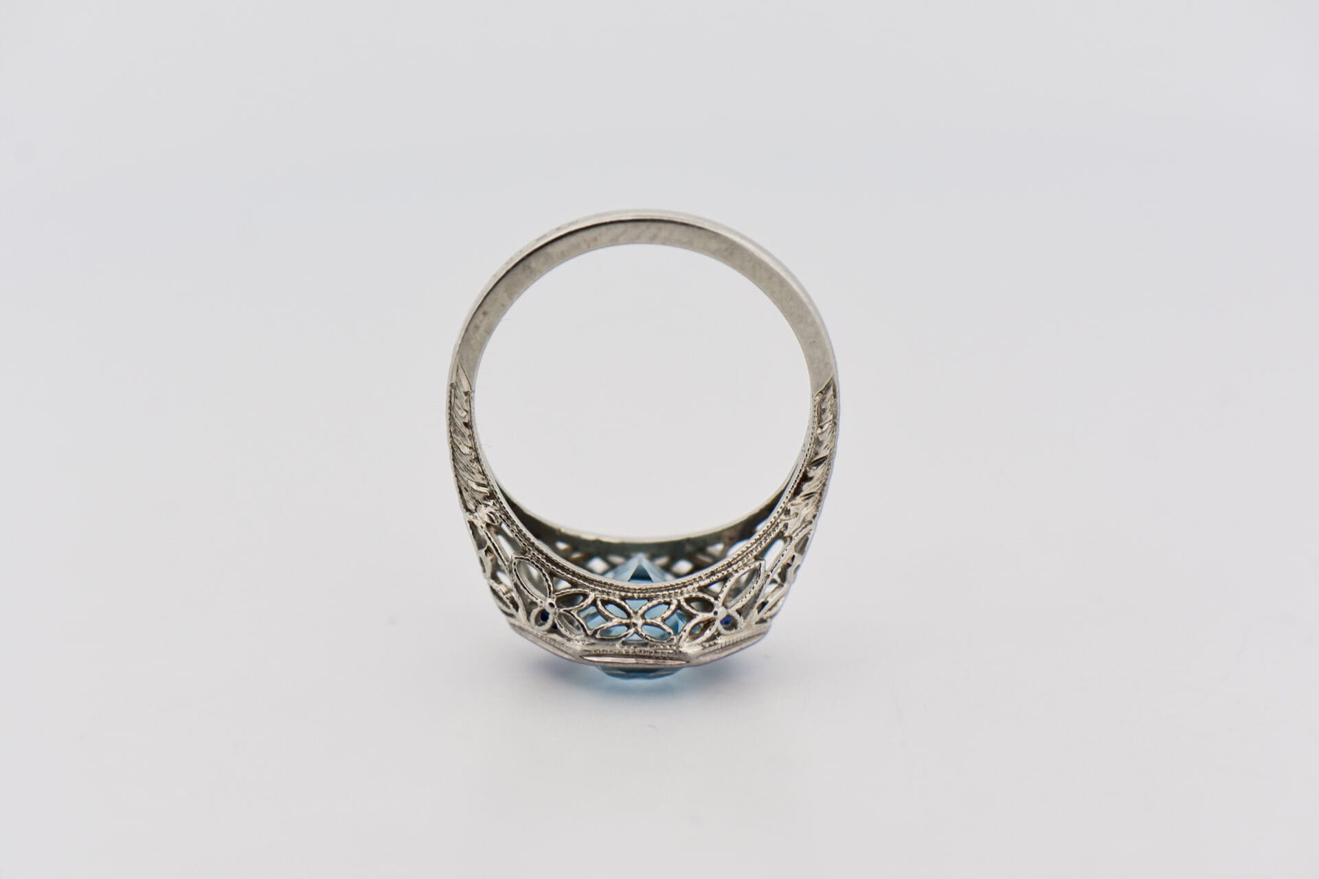 Art Deco Ring with Aquamarine & Sapphires - thumbnail 2